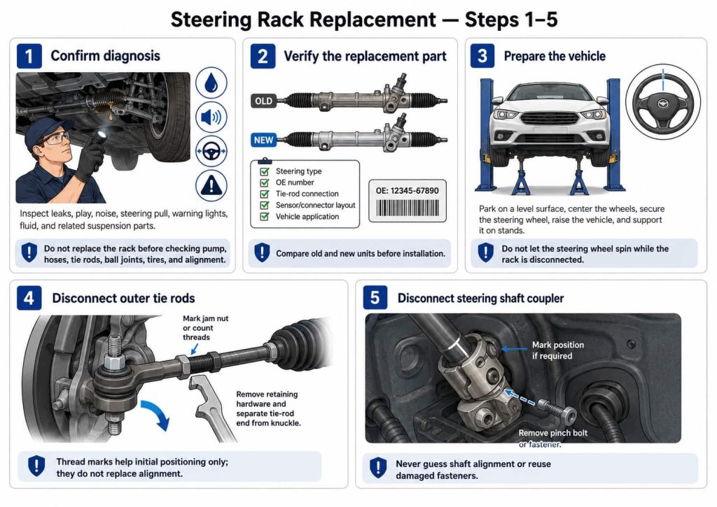 Steering rack replacement workflow