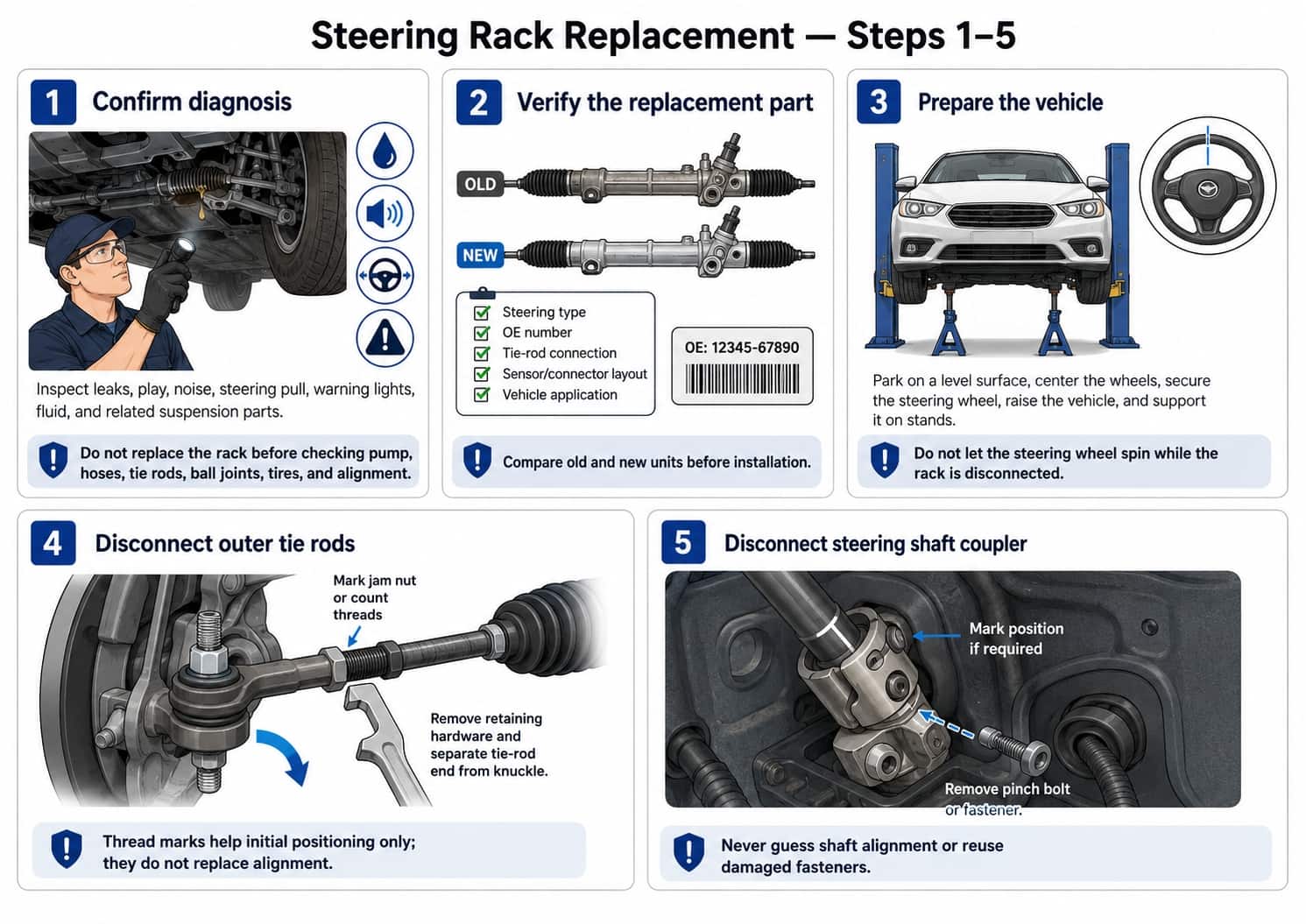 How to Replace a Steering Rack (Rack-and-Pinion): DIY Steps, Safety ...