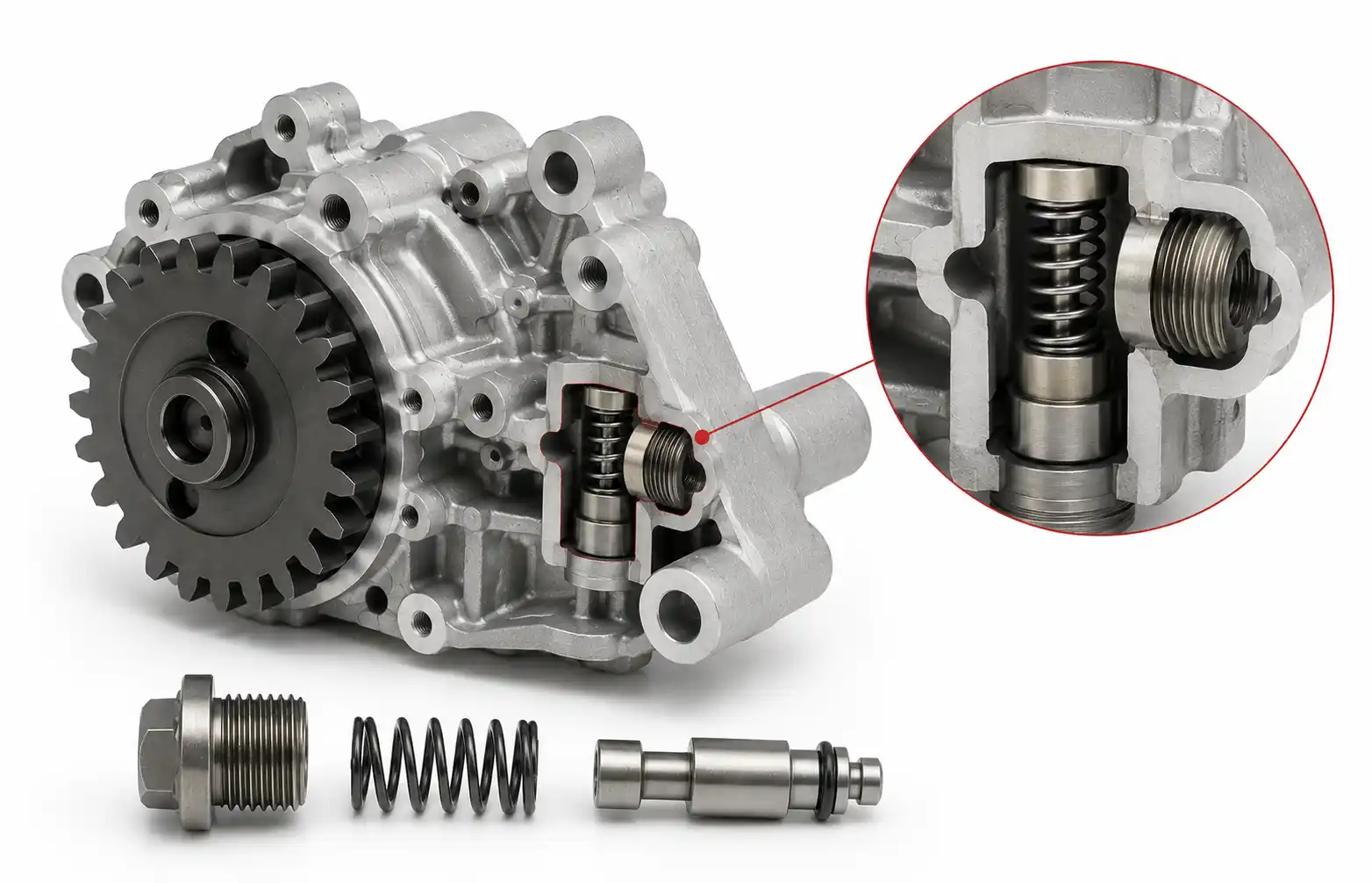 Oil pump pressure relief valve for pressure control
